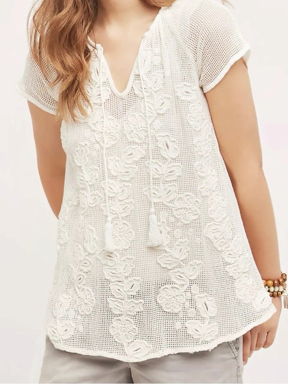 Akemi + Kin Floral Crochet Tunic White XS Like New